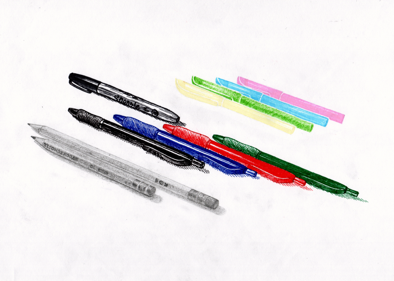 The Media of School*, 2025 Graphite and inks on plain paper